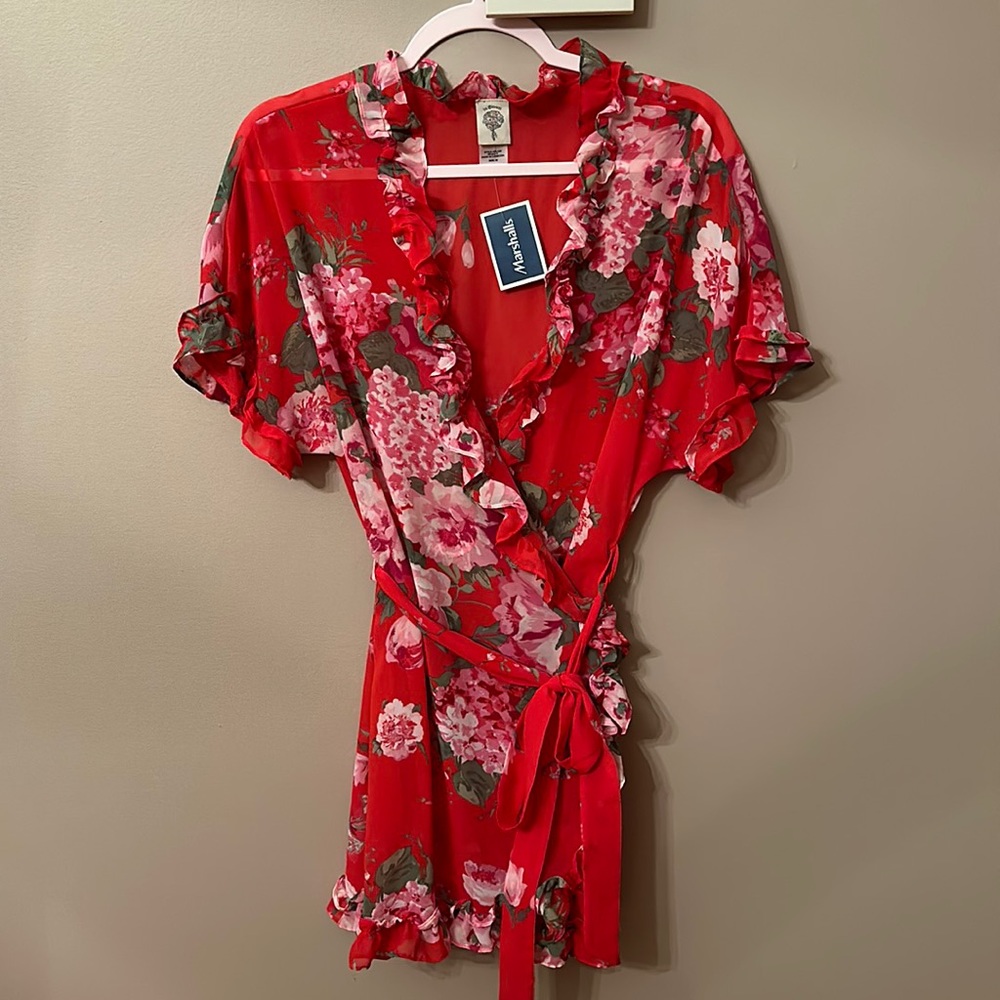 In Bloom Red Floral Sheer Robe